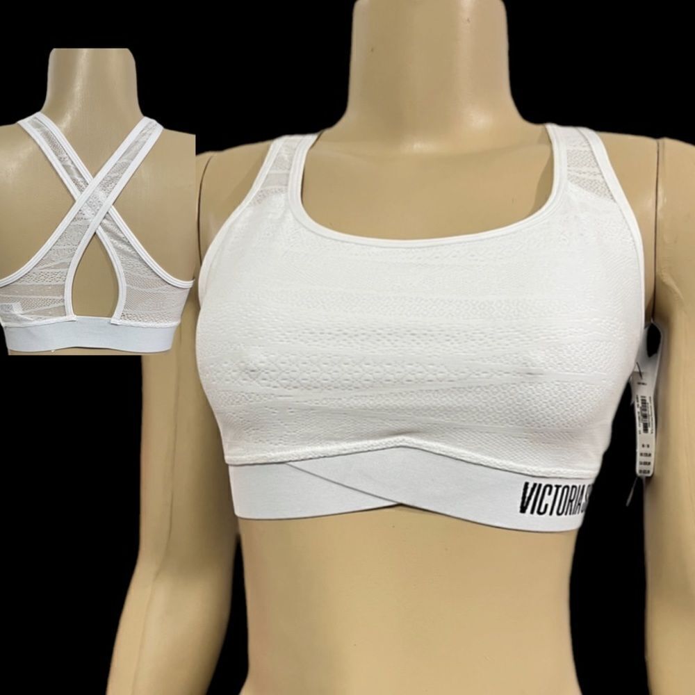 Victorias Secret The Player Unlined Racerback Sport Bra Medium Support bra white